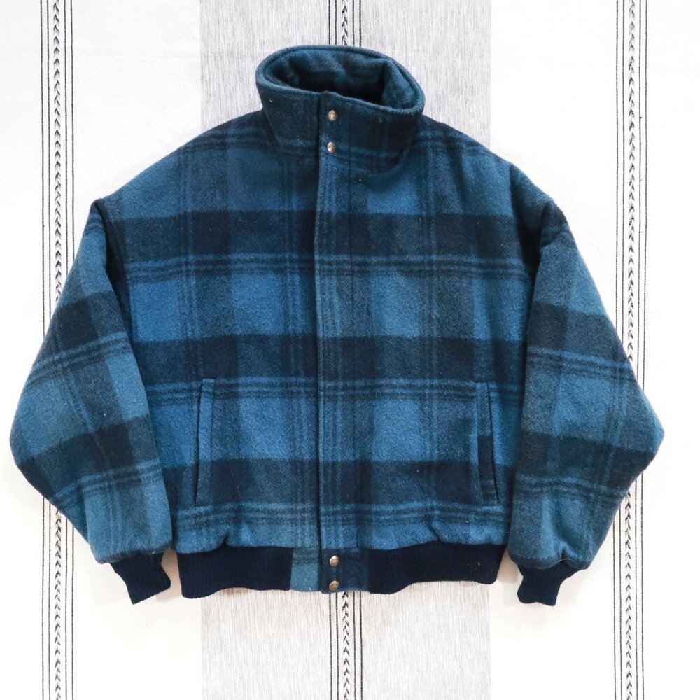 Vintage Woolrich Blue Buffalo Plaid Bomber Jacket | Medium